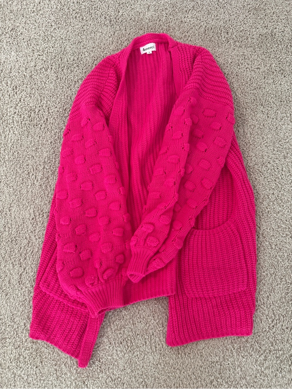 Avenue Fuchsia Bubble-Sleeve Open Cardigan